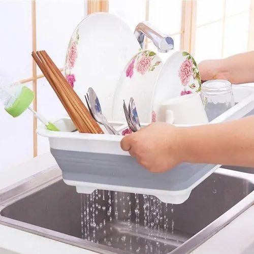 पोर्टेबल डिश बाउल सिंक रैक - फोल्डेबल सिलिकॉन किचन ड्रेनर टब बेसिन