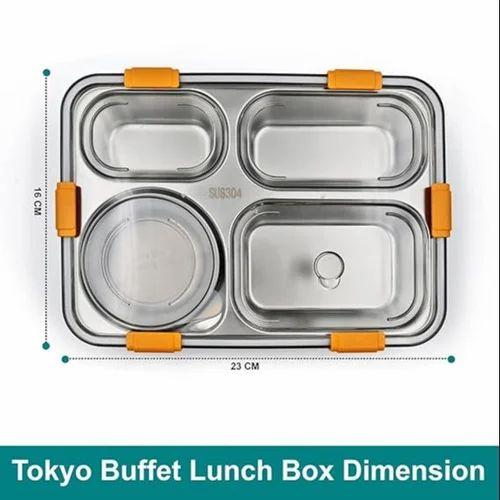 SS LUNCH BOX 4 COMPARTMENT - Stainless Steel Leak Proof 4 Compartment Lunch Box