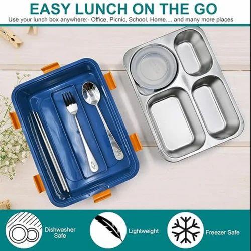 SS LUNCH BOX 4 COMPARTMENT - Stainless Steel Leak Proof 4 Compartment Lunch Box