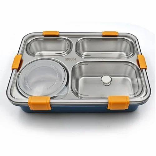 SS LUNCH BOX 4 COMPARTMENT - Stainless Steel Leak Proof 4 Compartment Lunch Box