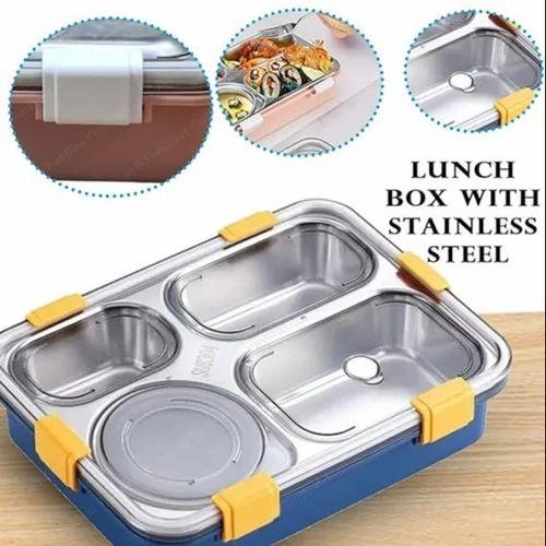 SS LUNCH BOX 4 COMPARTMENT - Stainless Steel Leak Proof 4 Compartment Lunch Box