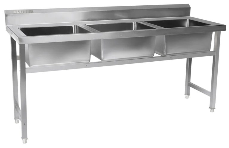 SS Three Sink Wash Unit