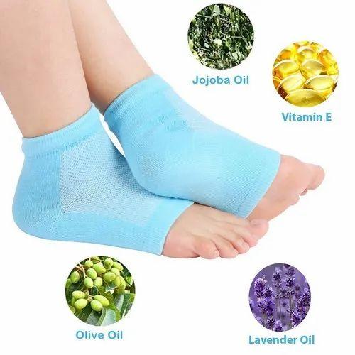 Silicone Blue Socks - Unisex Silicone Gel Heel Socks With Spa Botanical Gelpad