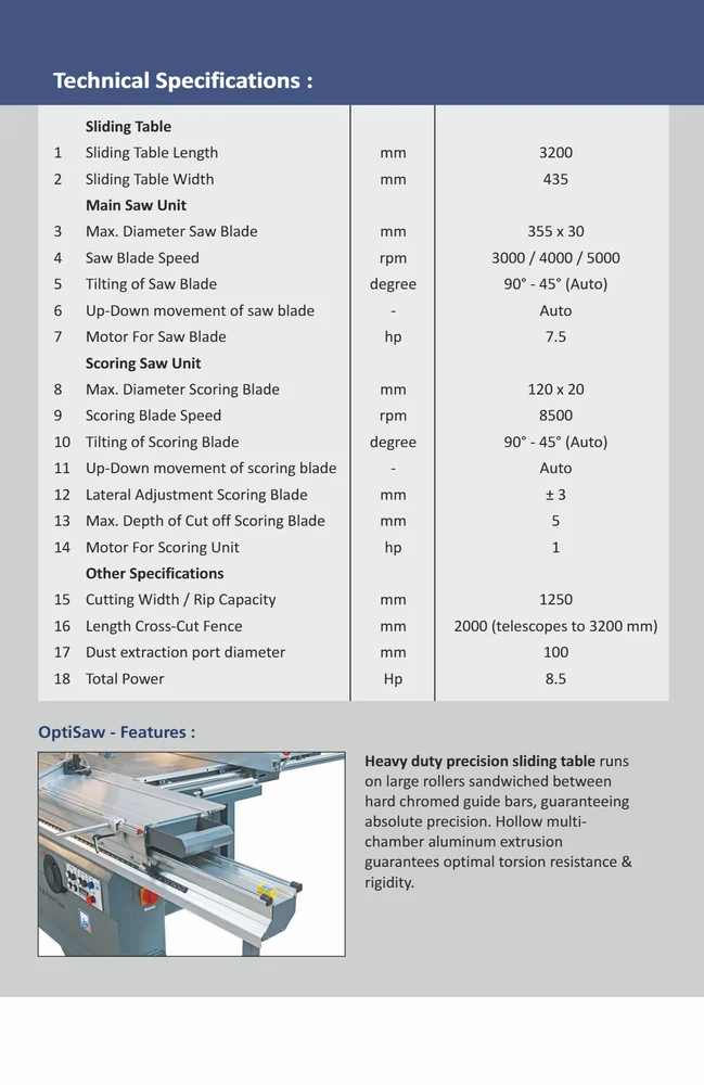 Sliding Table Panel Saw Machine Optisaw 3.2 AUTO