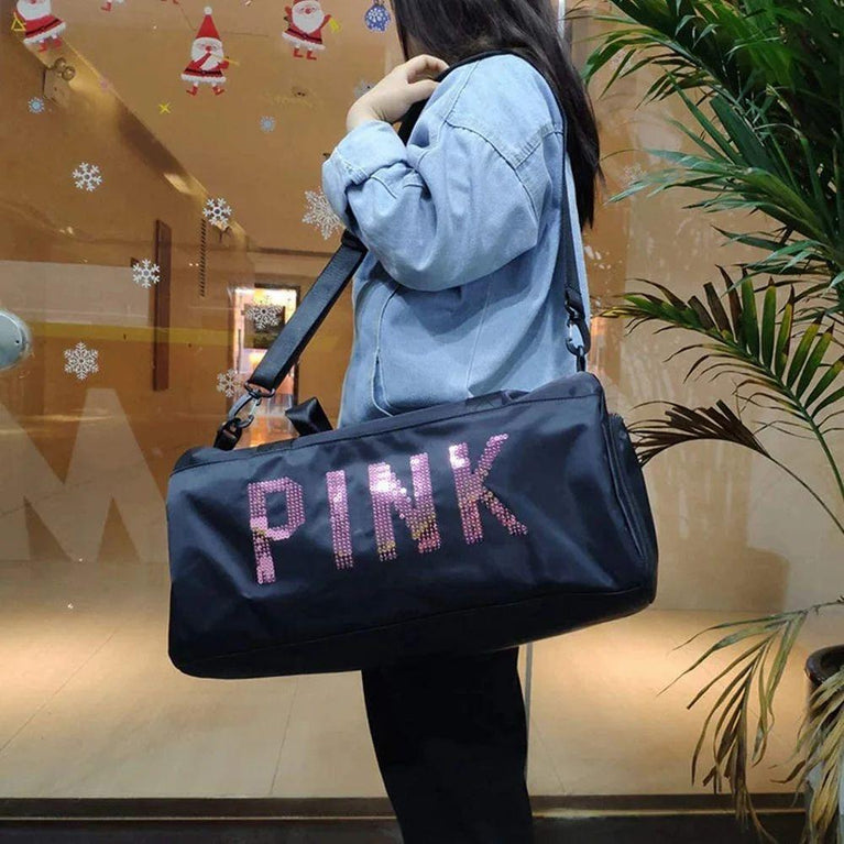 TRAVEL DUFFEL BAG PINK LOGO