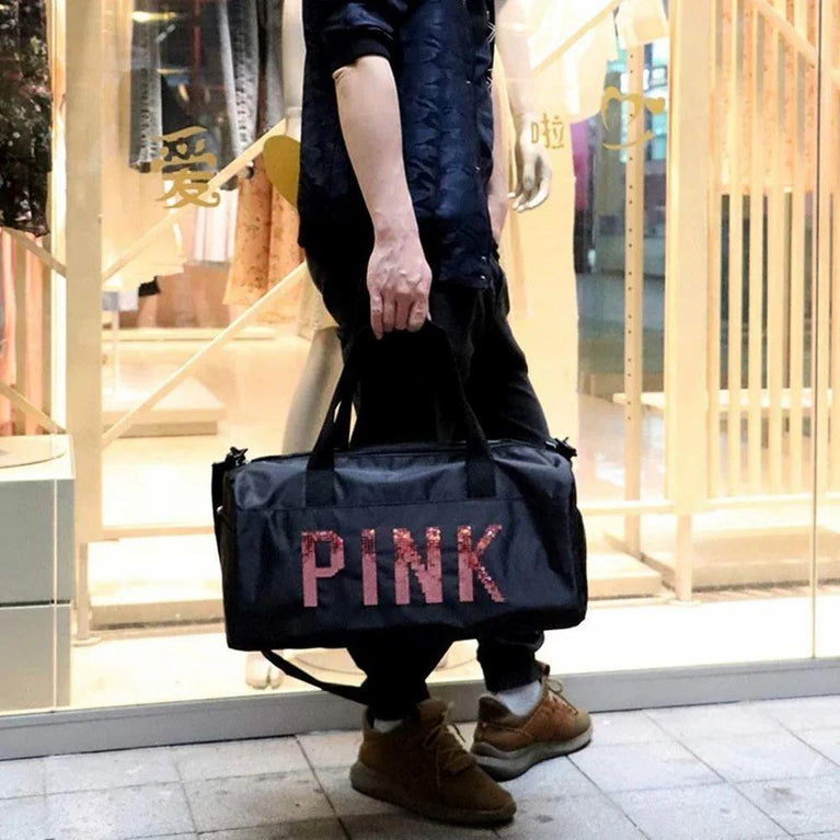 TRAVEL DUFFEL BAG PINK LOGO