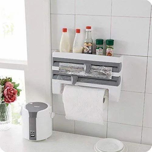 Triple Paper Dispenser & Holder Paper/Foil/Cling Wrap 3 in 1 Wrap Center Holds