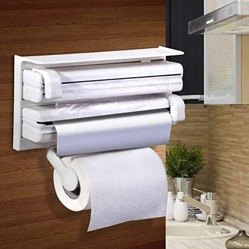 Triple Paper Dispenser & Holder Paper/Foil/Cling Wrap 3 in 1 Wrap Center Holds