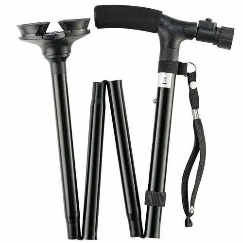 Twin Grip Cane Safe & Easy 2 Handled Foldable Walking Stick With Led Lights