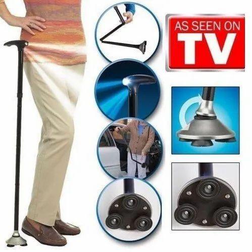 Twin Grip Cane Safe & Easy 2 Handled Foldable Walking Stick With Led Lights