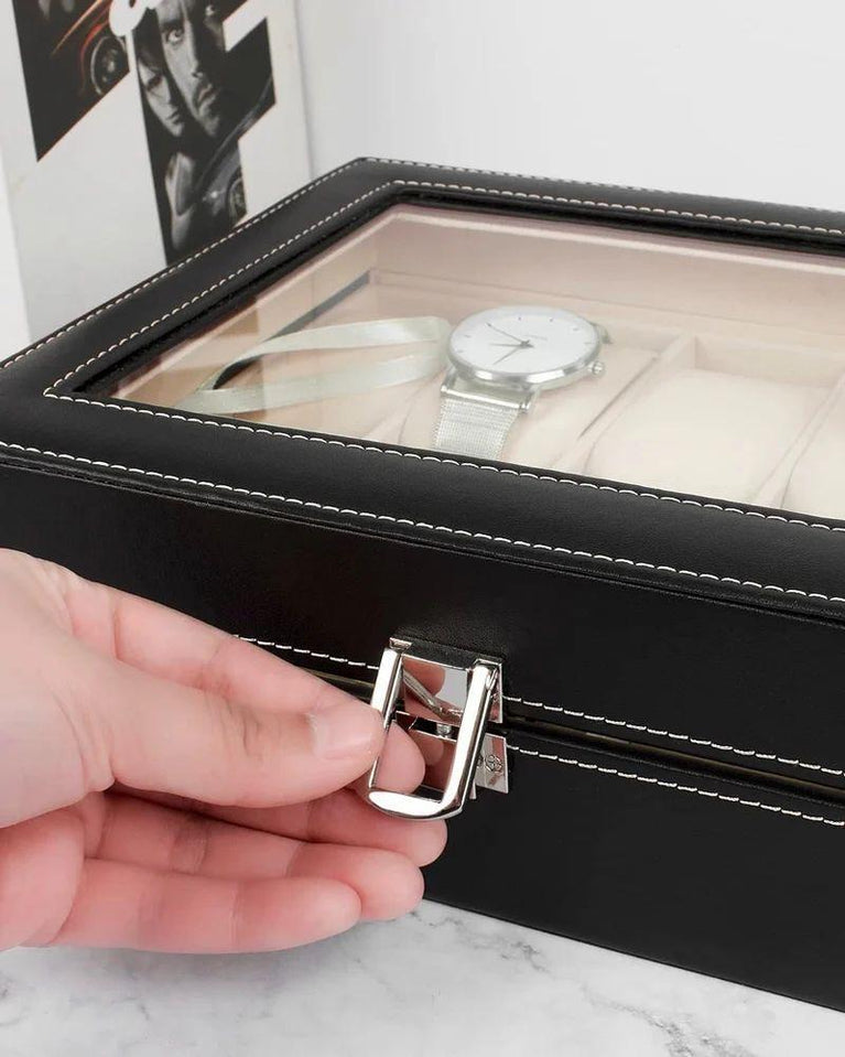 WATCH BOX 10 SLOT Watch Box Organizer PU Leather 10 Slots Wrist Watch Display Box